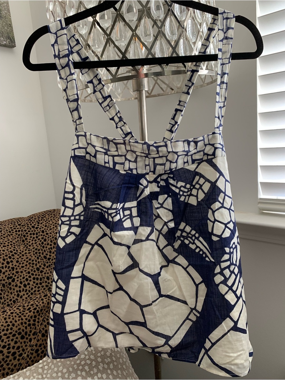 J. Crew White and Navy Geometric Tank Top